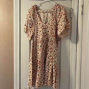 Floral Print Dress in Red and White